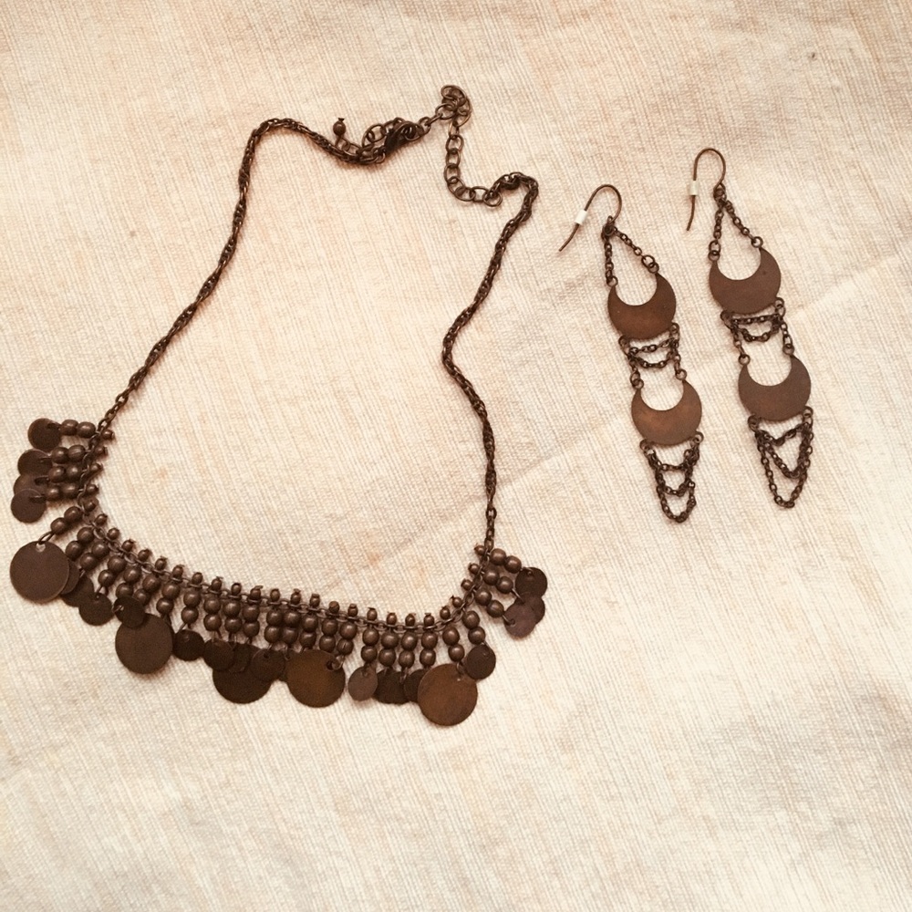 Beaded Bronzed Necklace & Earring Set